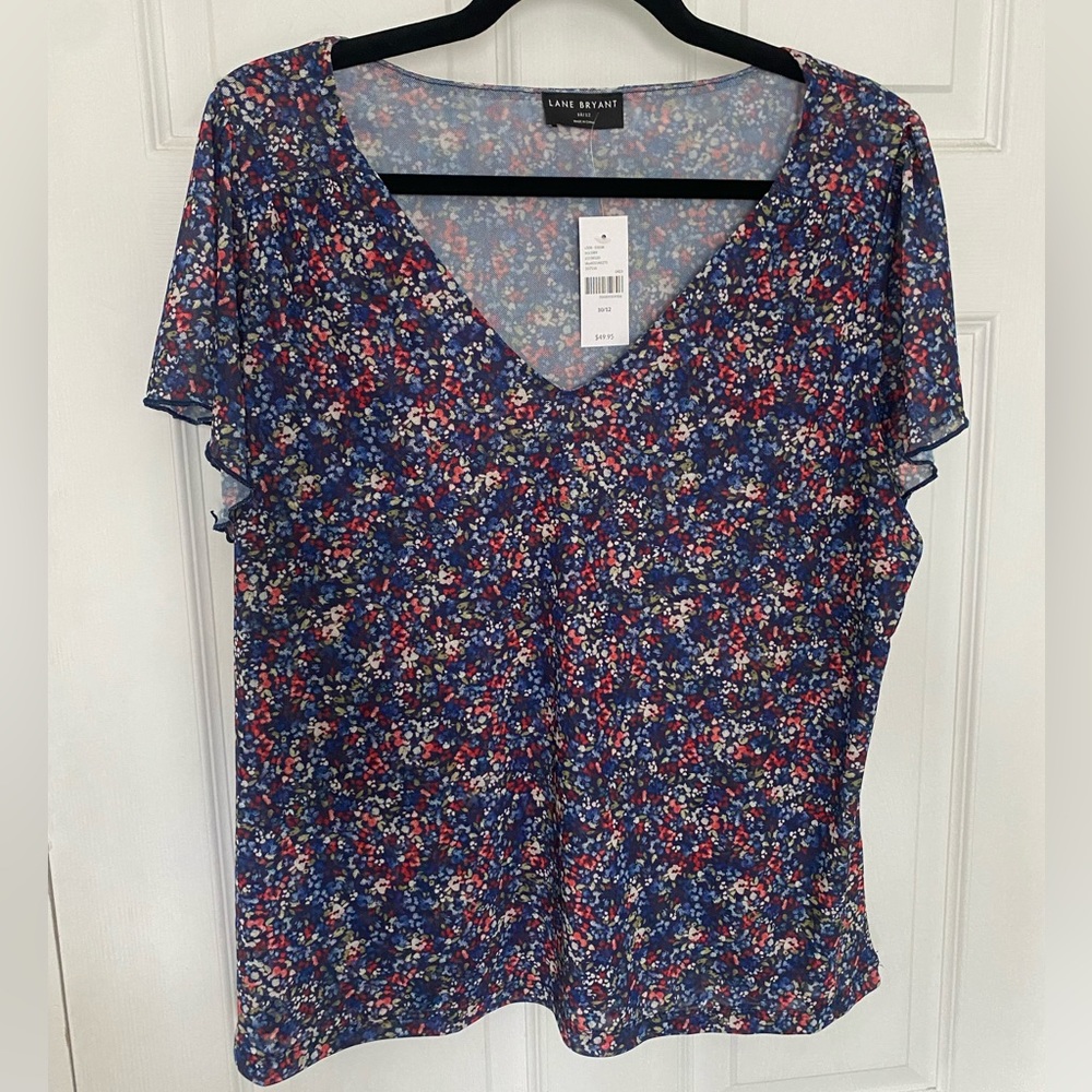 Blue ditsy floral short sleeve blouse NWT Lane Bryant 10/12 plus